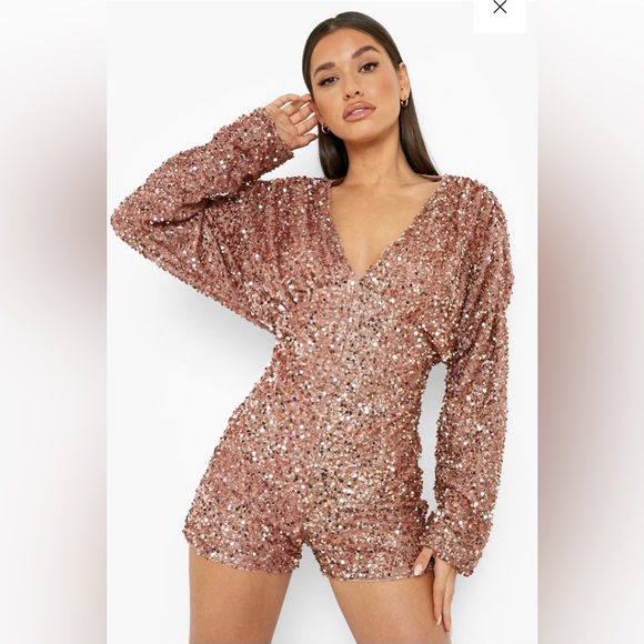 Sold!SEQUIN PLUNGE BATWING ROMPER - Picture 1 of 4
